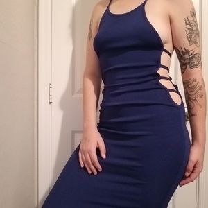 Form fitting long navy blue dress